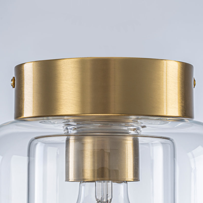 Plafonnier encastré 1 lumière, finition laiton avec abat-jour en verre transparent