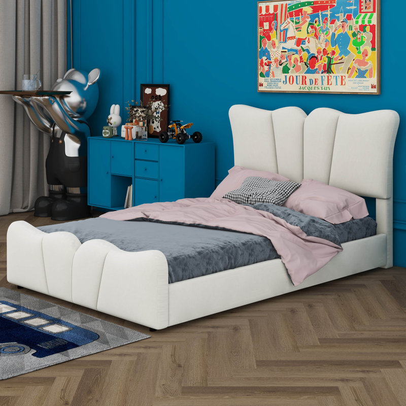 Lit à panneau tapissier Bionca, Beige