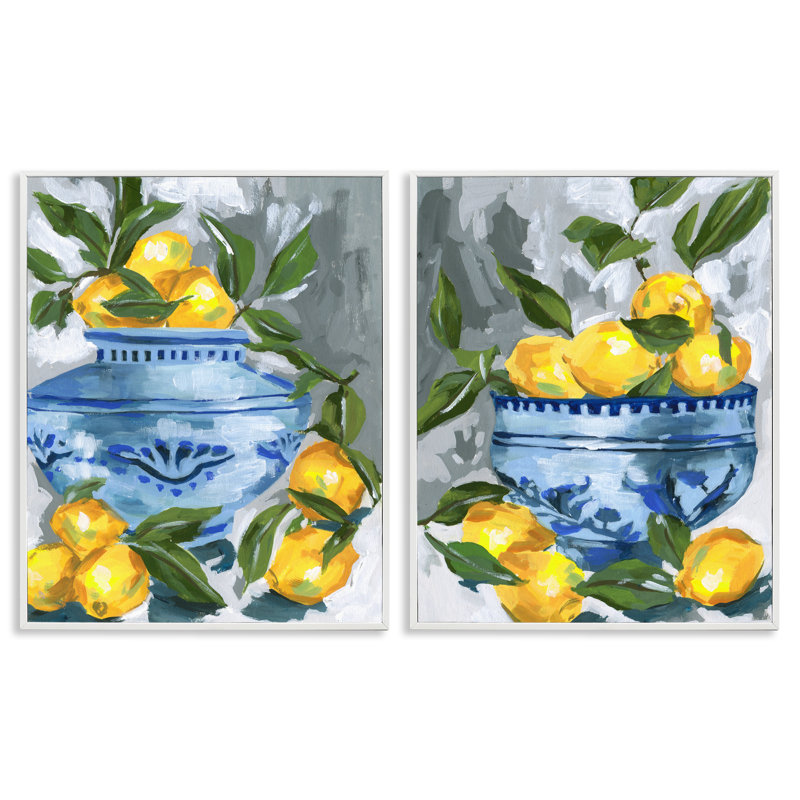 Ensemble de 2 giclées encadrées indigo et citron agrumes, design par Melissa Wang, H 30 po x l 24 po