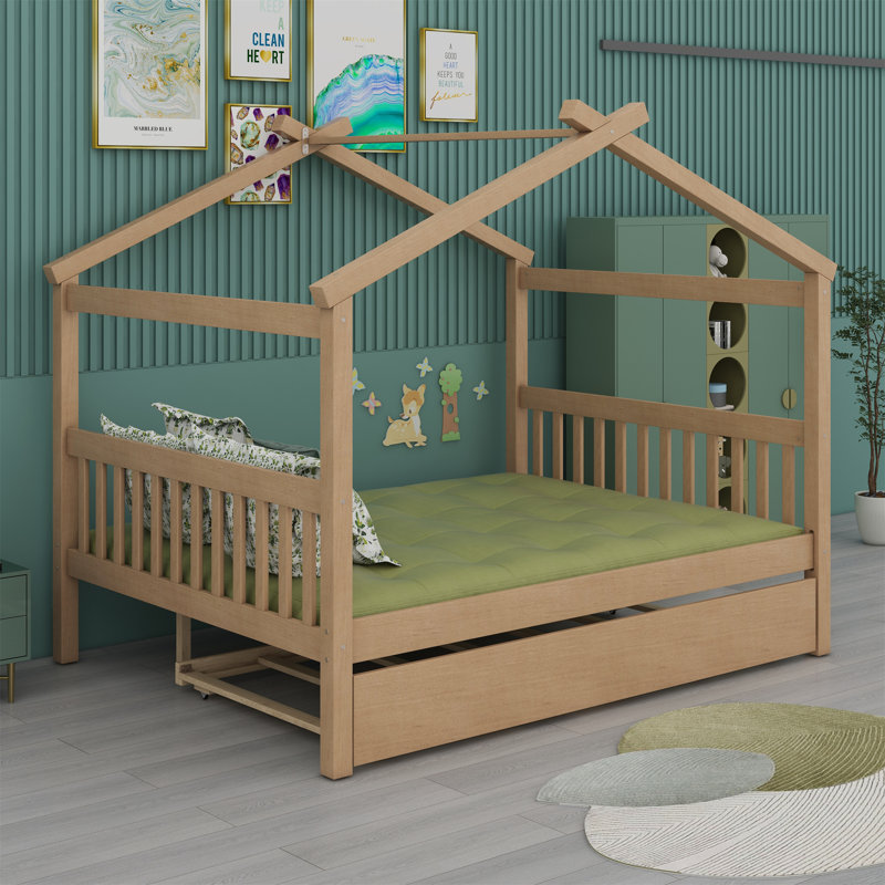 Lit en bois avec couchette, Naturel