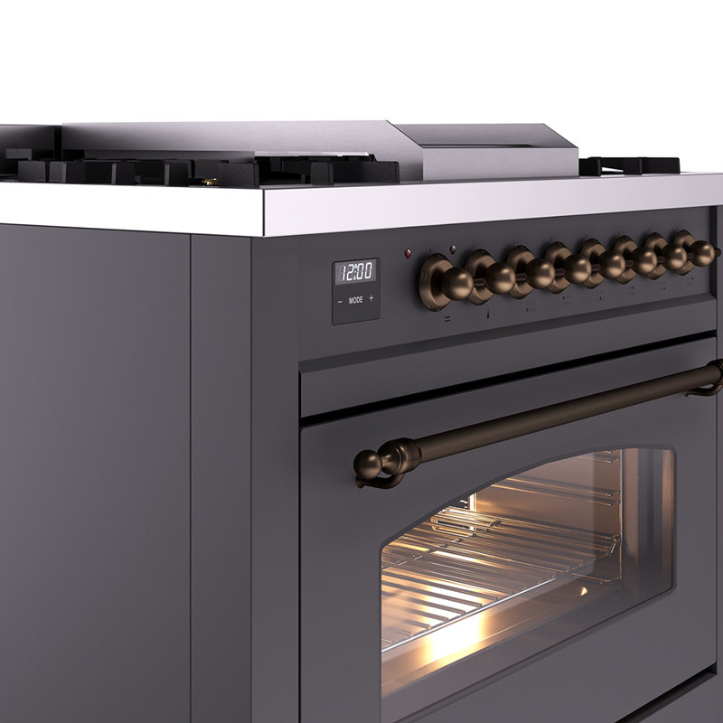 ILVE Nostalgie II 36 Dual Fuel Range, knobs, Graphite Matte/Bronze, Natural Gas
