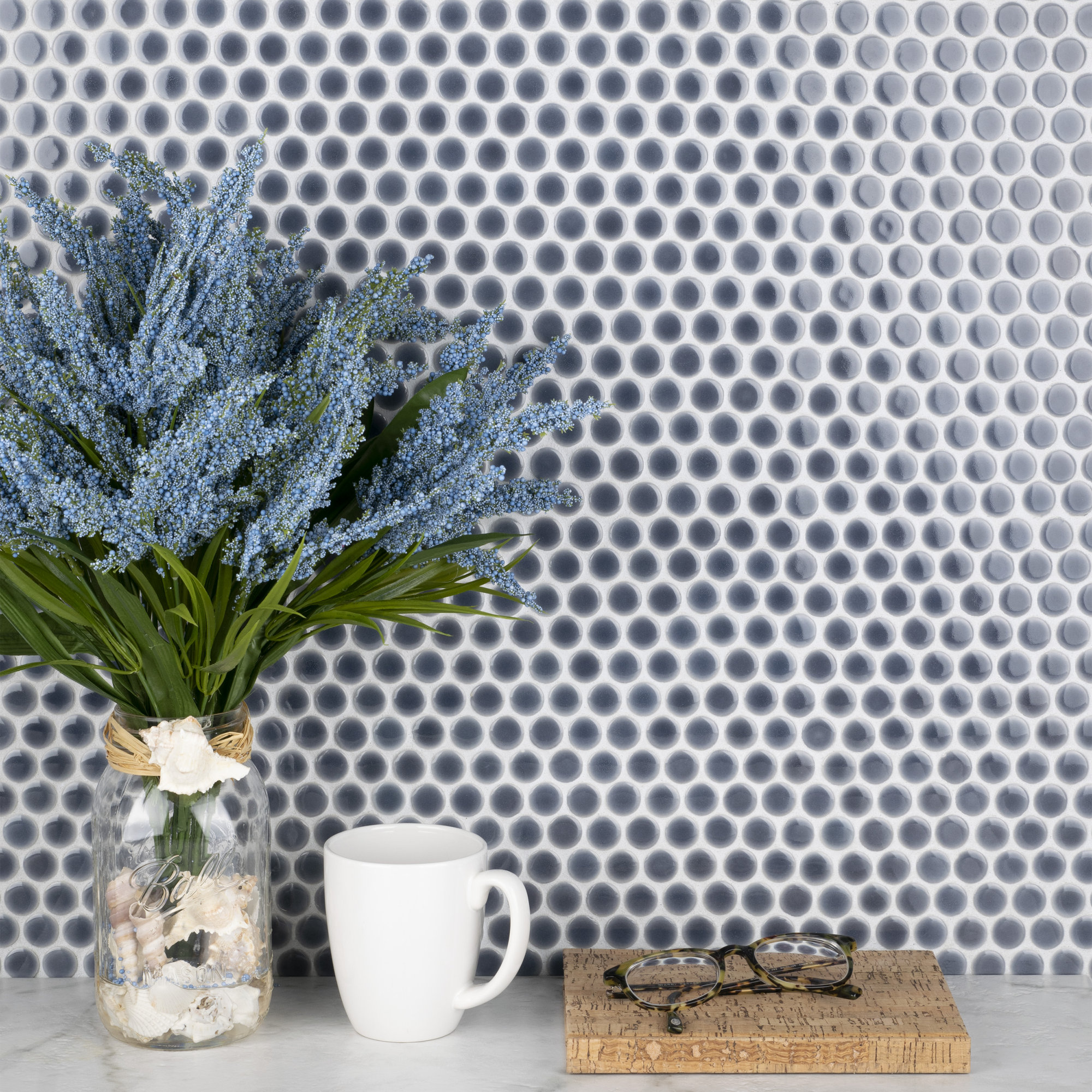 Hudson Penny Round 11-7/8 " x 12-5/8 " Porcelain Mosaic Floor & Wall Tile, Imperial Gray