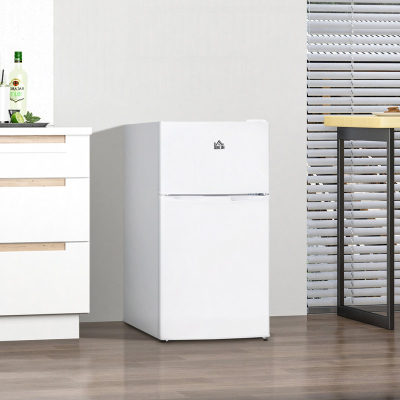 Double Door Mini Fridge With Freezer, 3.2 Cu.Ft Compact Refrigerator With Adjustable Shelf, Adjustable Thermostat And Reversible Door For Bedroom, Dorm, Home Office