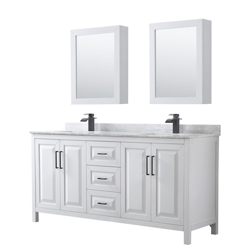 Daria 72'' W Double Vanity, White, White Cultured Marble, Brushed Gold