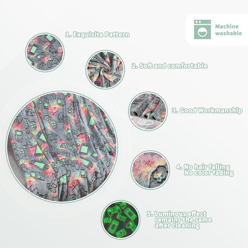 Glow-in-the-Dark Gamer Fleece Blanket for Boys