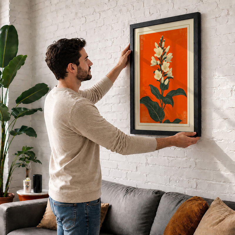 Centered Bloom Botanical - Framed Print, Black, A4 - 29.7 x 21.0 cm