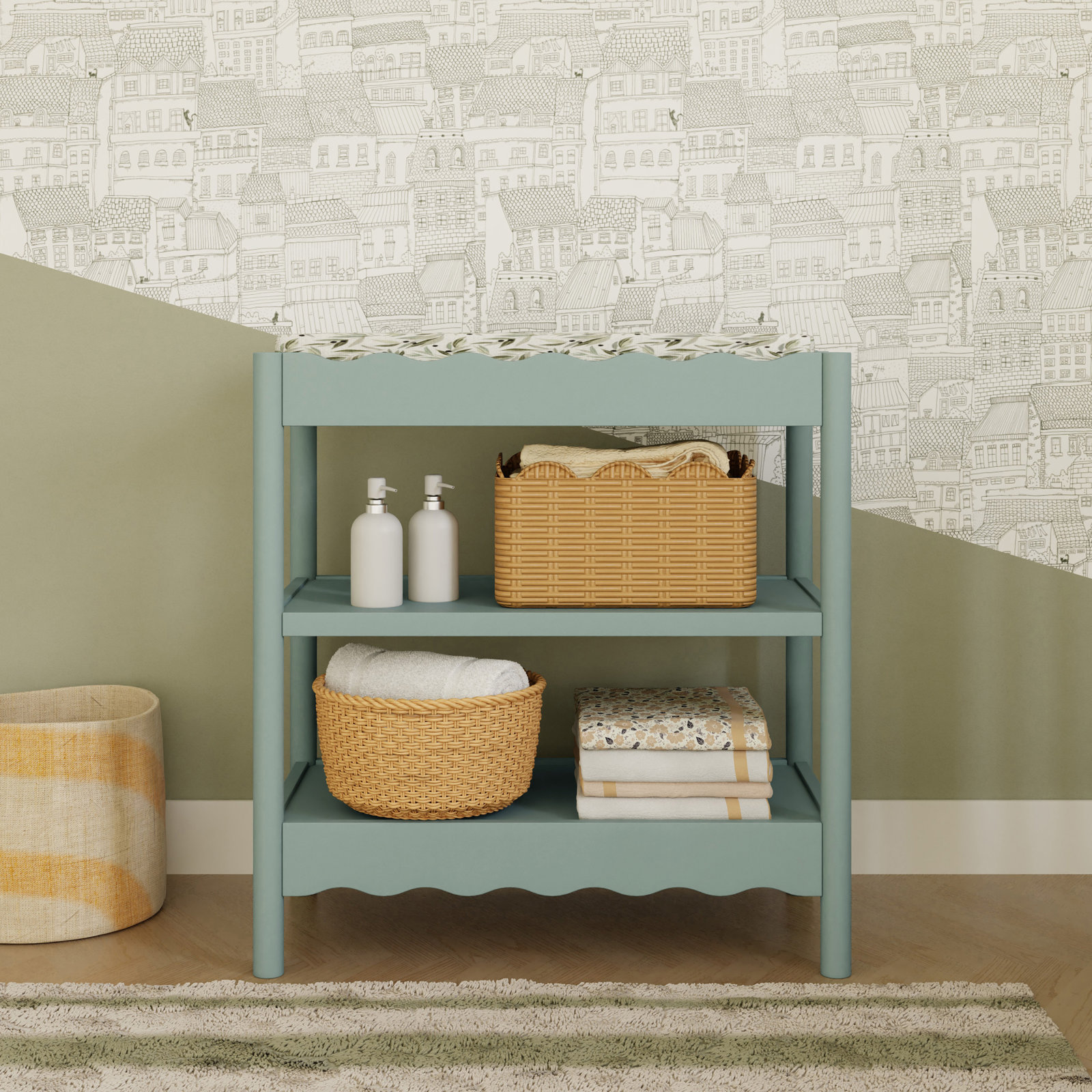 Swell Solid Wood Changing Table, Green