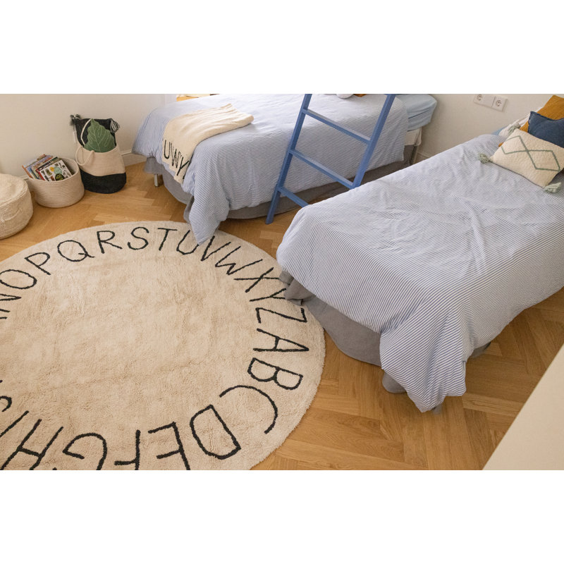 Washable Round Rug ABC Natural - Black