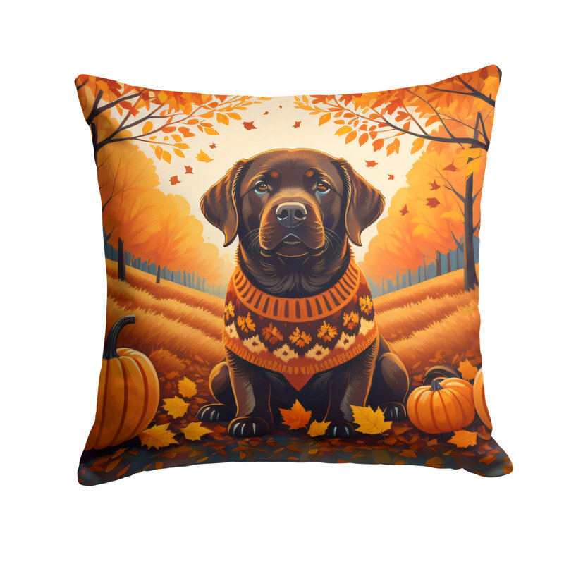 Chocolate Labrador Retriever Fall Fabric Decorative Pillow, 18 po x 18 po