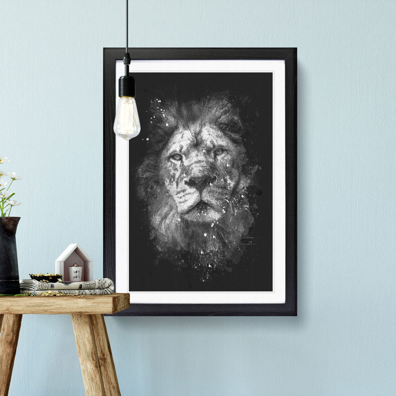 The Proud Lion - Framed Print, 33cm H x 24cm W x 2cm D, Black Framed