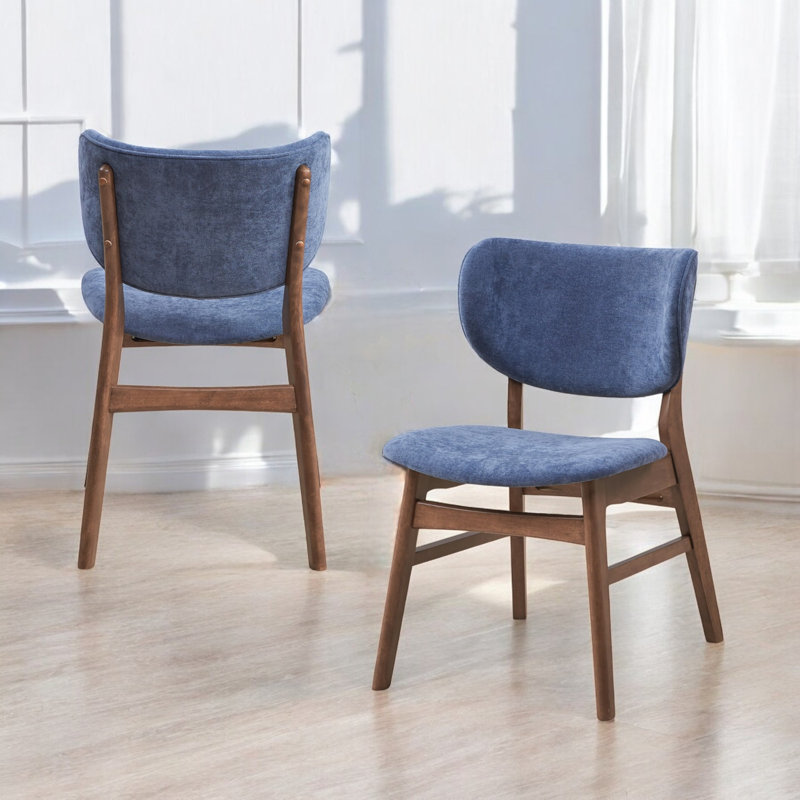 Chaise d'appoint Bevis en tissu bleu et finition noyer (ensemble de 2), Bleu
