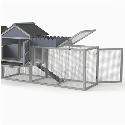 80" Wooden Chicken Coop, 2-Tier Backyard Hen House with Nesting Box, Run, Planter & PVC Roof, Easy-Clean Tray, Weatherproof Poultry Cage,Backyard Patio Poultry Habitat, Gray