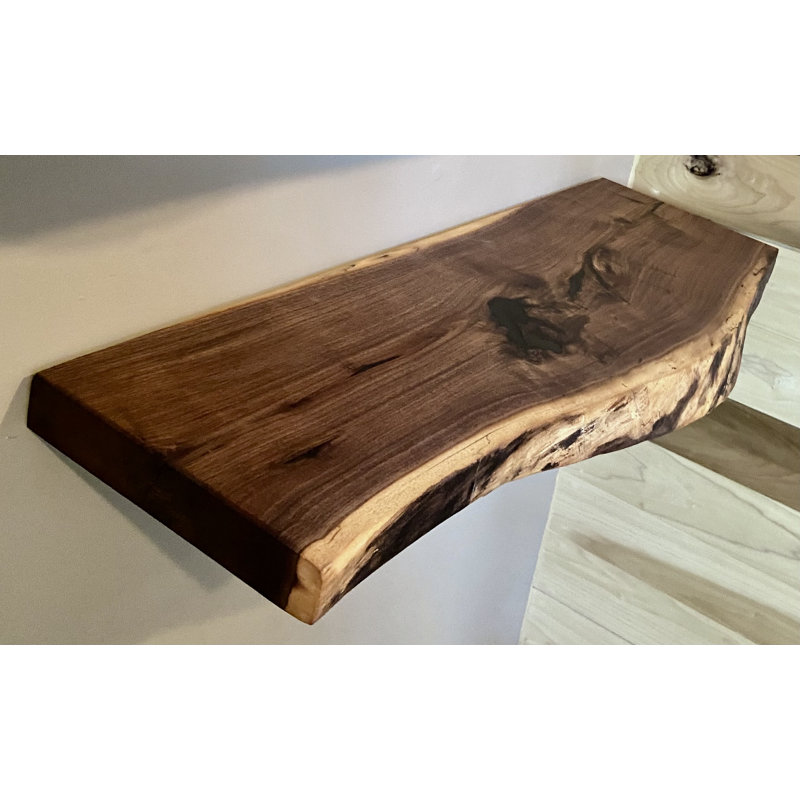 Walnut Floating Shelf with Live Edge, 2" H x 78" W x 12" D