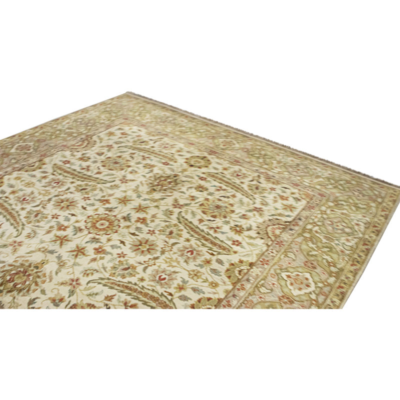 Tapis ivoire et doré de haute qualité noué à la main