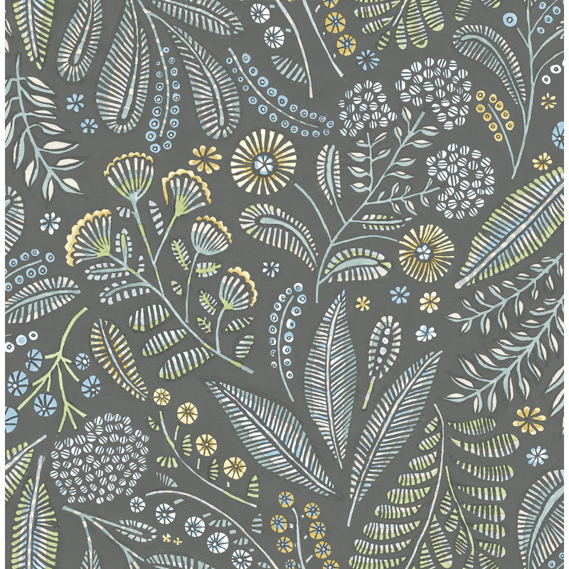 Briar Navy Floral Wallpaper, Gray