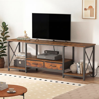 Industrial Rustic Rust Brown TV Stand, Entertainment Center with 2 Fabric Drawers & Open Shelves, for Living Room & Bedroom by 17 Stories