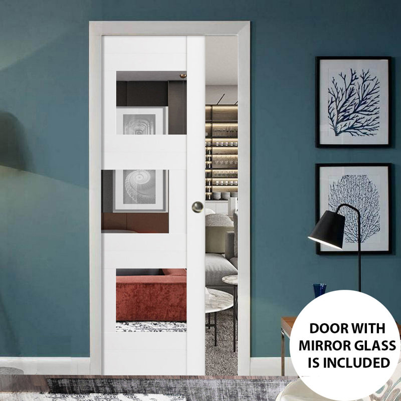 Porte de placard en bois à miroir Quadro, 24 po x 80 po