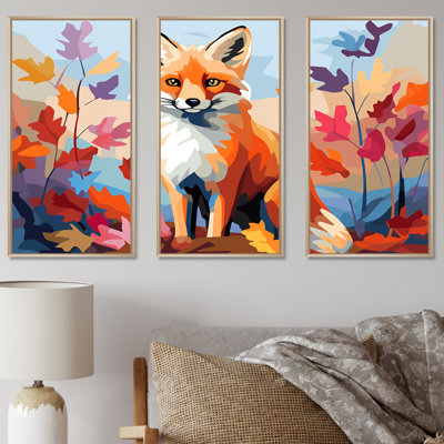 «Orange Foxes Leaf Adventure II», art mural animal renard