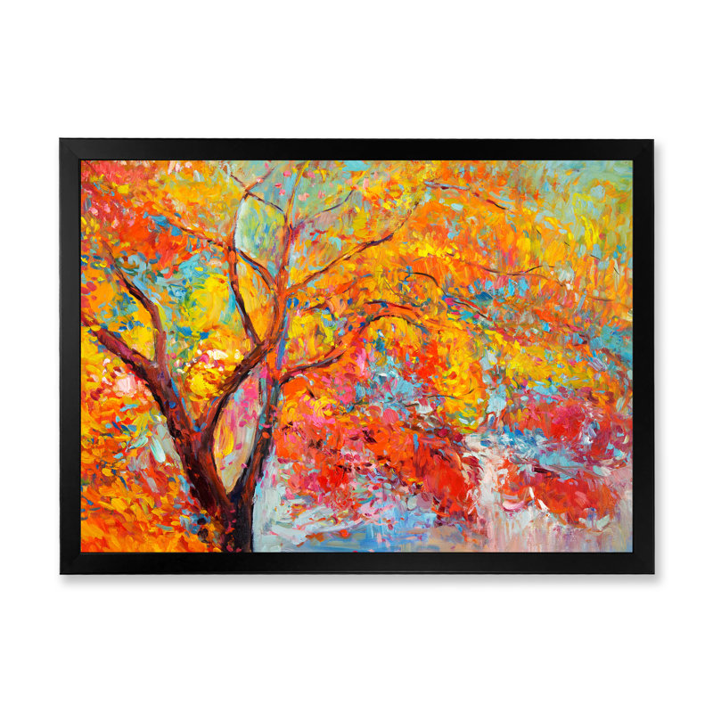 Arbre en orange jaune et rouge - reproduction d'automne sur toile, Toile avec cadre noir, H 8 po x l 12 po x P 1 po