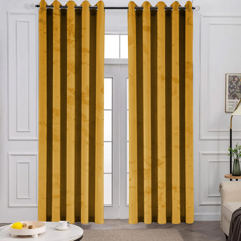 Pownal Crushed Velvet Eyelet Sheer Living Room Curtains, 168 x 137cm, Ochre
