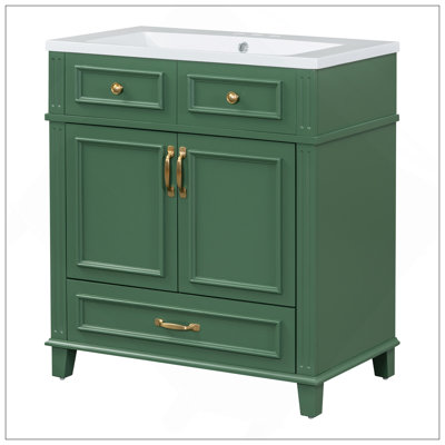 Meuble-lavabo de haute qualité de 30 po avec lavabo en résine, armoire de rangement en bois massif avec portes à fermeture douce, style rétro