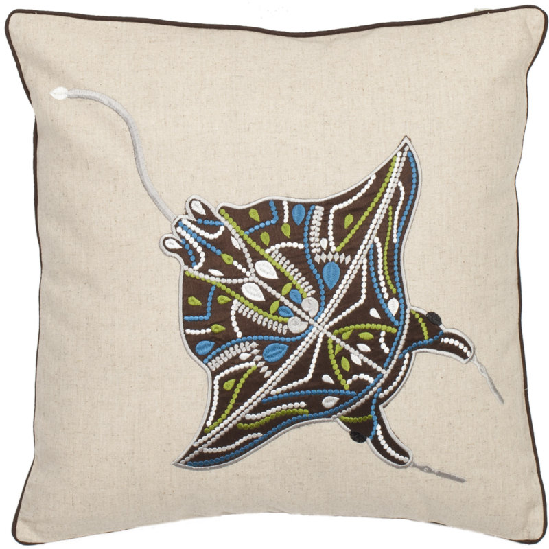Ocean Embroidered Linen Throw Pillow