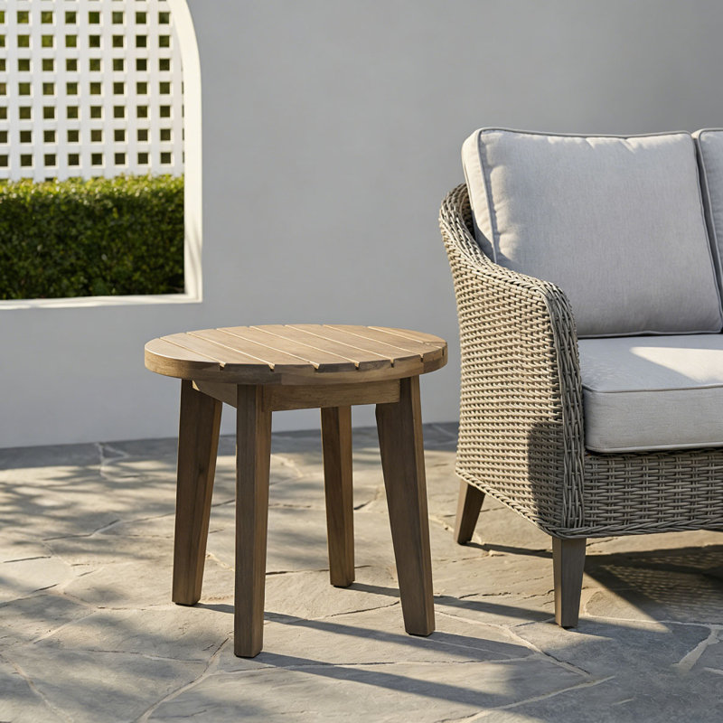 16" Acacia Wood Side Table, Grey