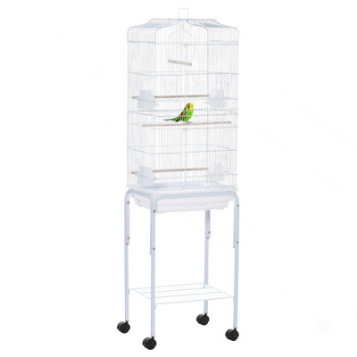 Ensemble de démarrage de cage à oiseaux 60 po en métal avec support roulant amovible, panier de rangement et accessoires, blanc