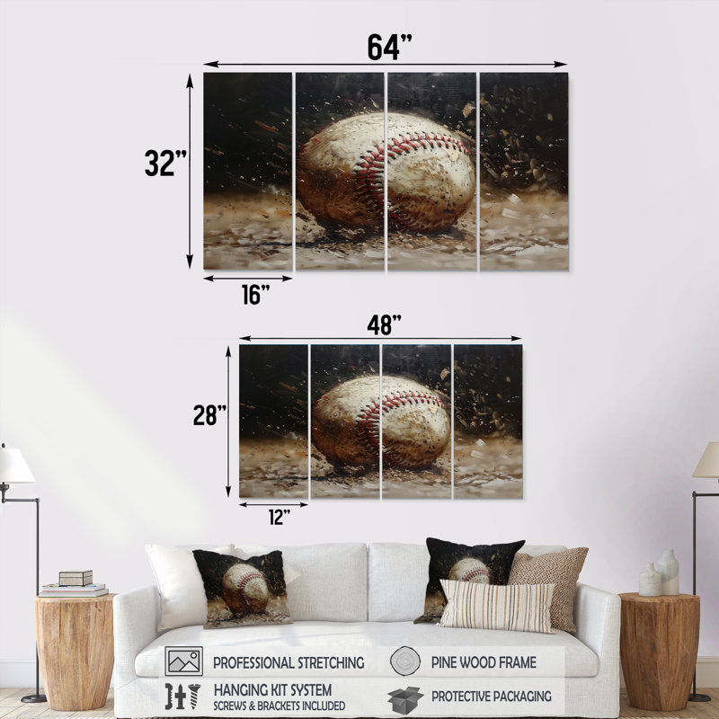 Baseball, gros plan, home run - ensemble d'art sur toile de baseball sport, H 32 po x l 64 po