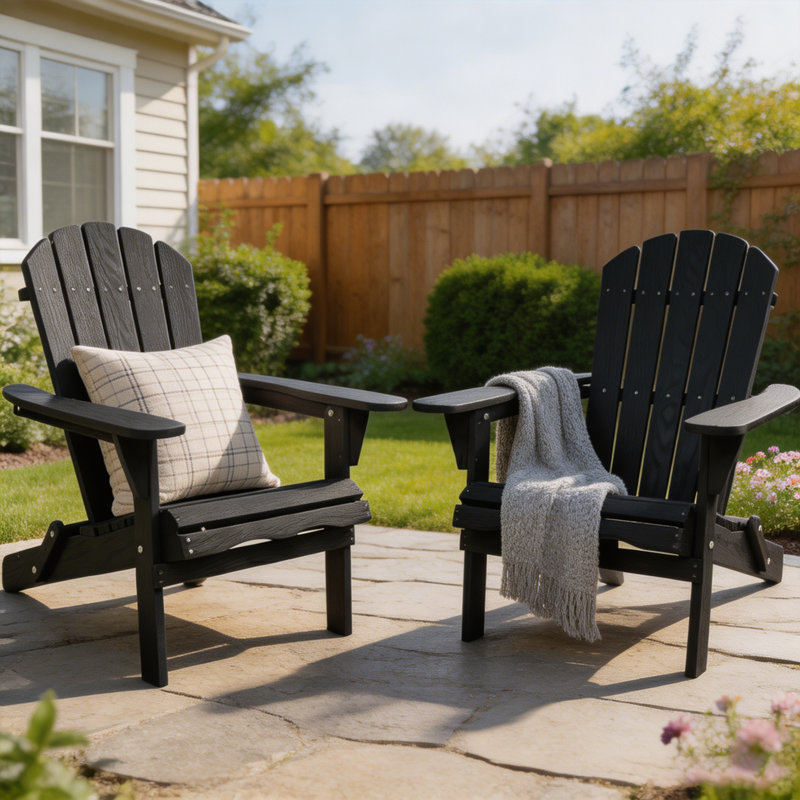 Ensemble de 2 chaises longues pliantes en bois massif Grain, Black