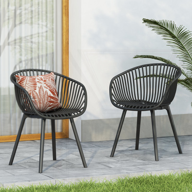 Chaise d'extérieur (ensemble de 2), Coussin noir / structure noire