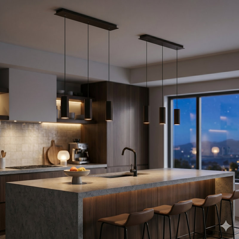 Luminaire suspendu linéaire à 3 lumières pour îlot de cuisine Bludovice, Noir