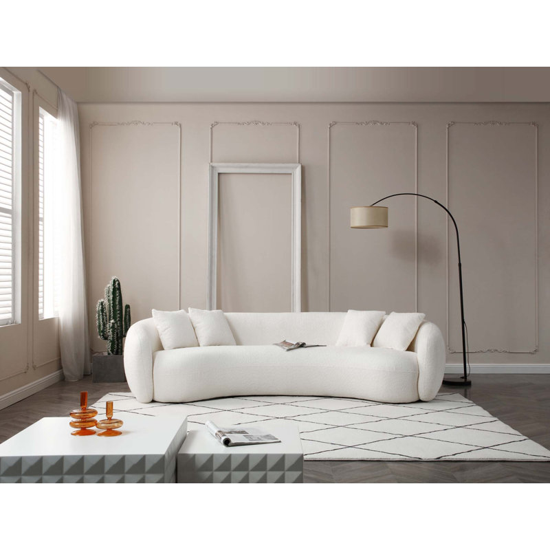 102'' 5-Seater Boucle Sofa Modern Sectional Half Moon Leisure Couch Curved Sofa Teddy Fleece Velet, White