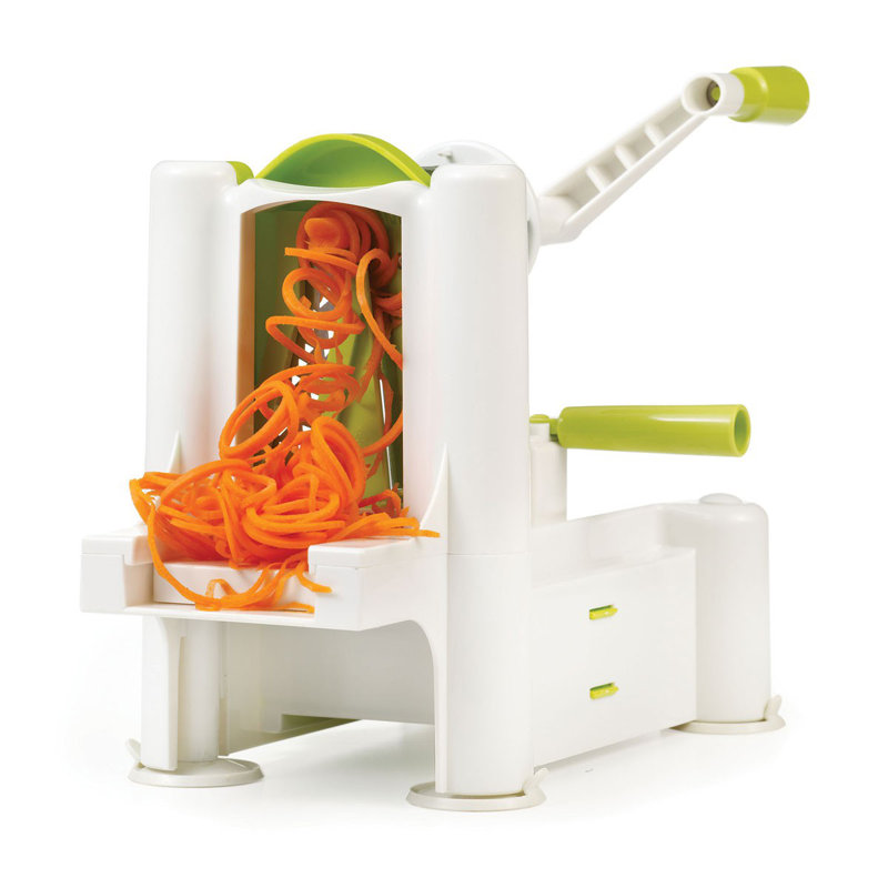 White and Green Manual Spiral Vegetable Cutter with Suction Grip Feet