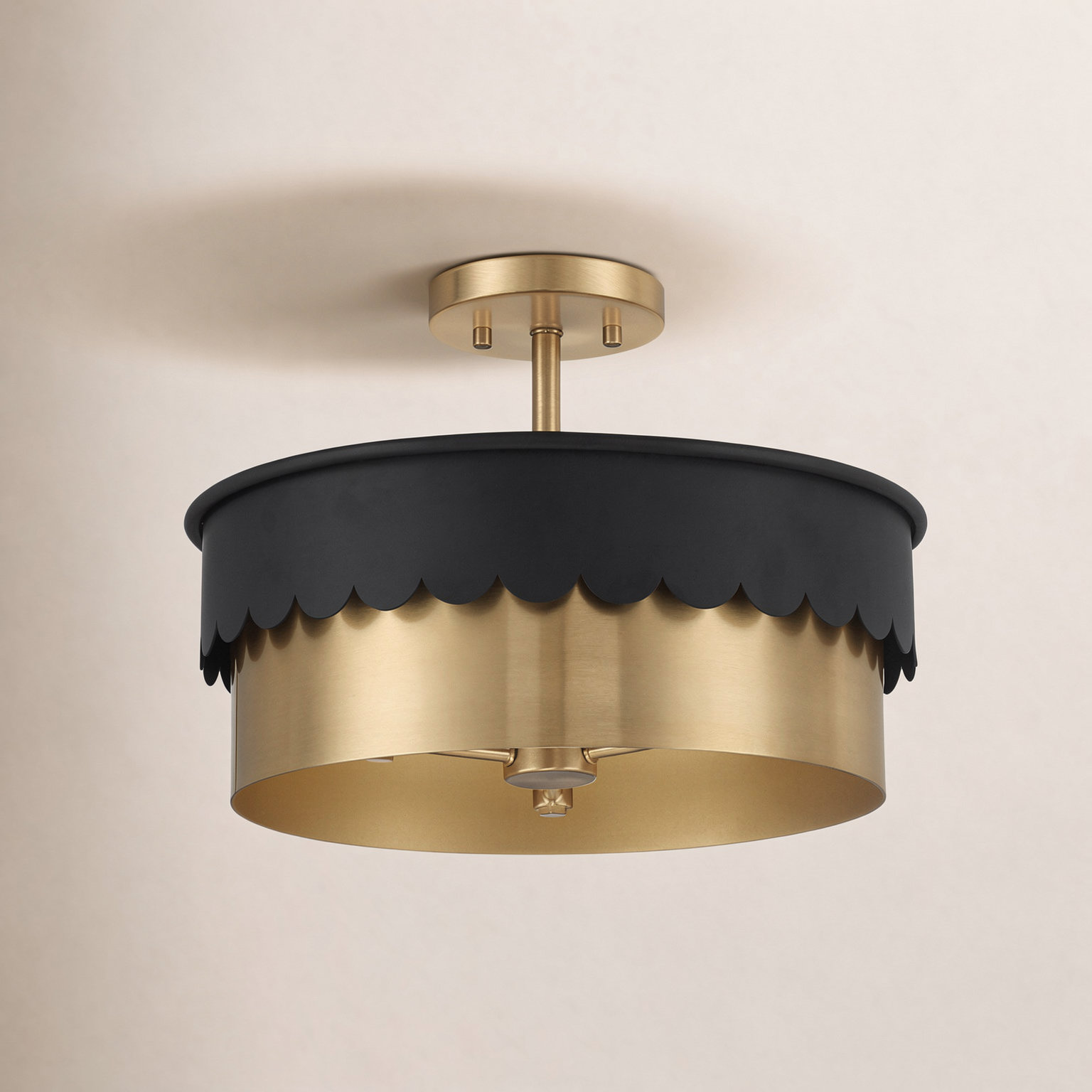 Dulcia 3-Light Semi Flush Mount, Matte Black/Natural Brass