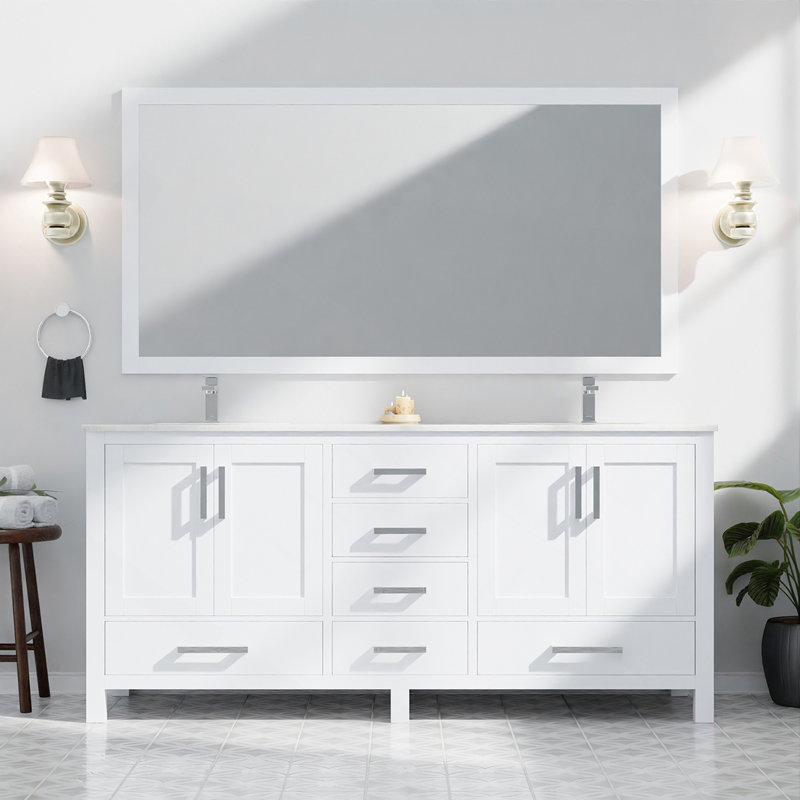Meuble-lavabo double blanc 72 po X P 22 po D et 28 po Miroir