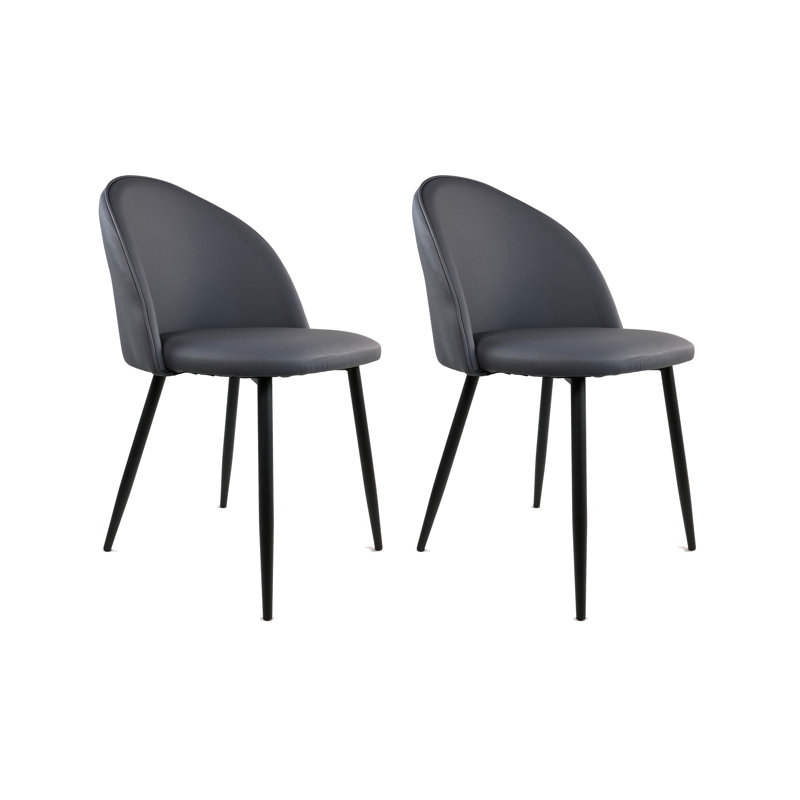 Ensemble de chaises de salle à manger rembourrées, cuir synthétique, structure en métal, style moderne (noir)