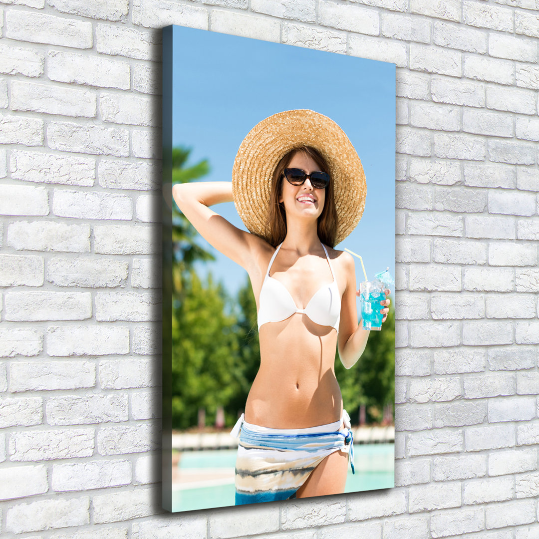 Frau am Pool - Kunstdrucke auf Leinwand - Wrapped Canvas