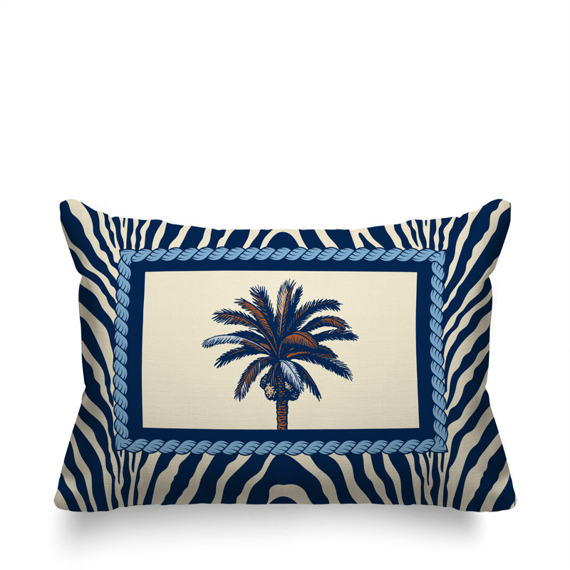 Oreiller rectangulaire réversible intérieur / extérieur Bleno Palm, Bleu, Rectangle H 14 po x l 20 po