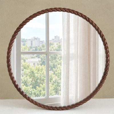 Miroir mural décoratif rond et vintage en bois massif