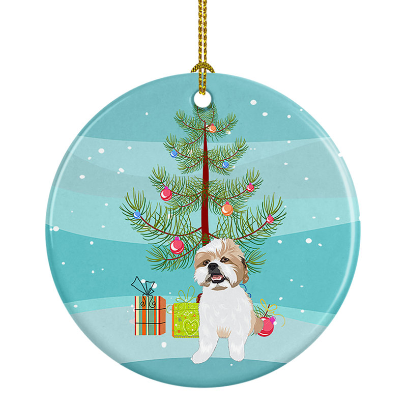 Ornement de Noël Shih-Tzu, Shih-Tzu argent doré et blanc