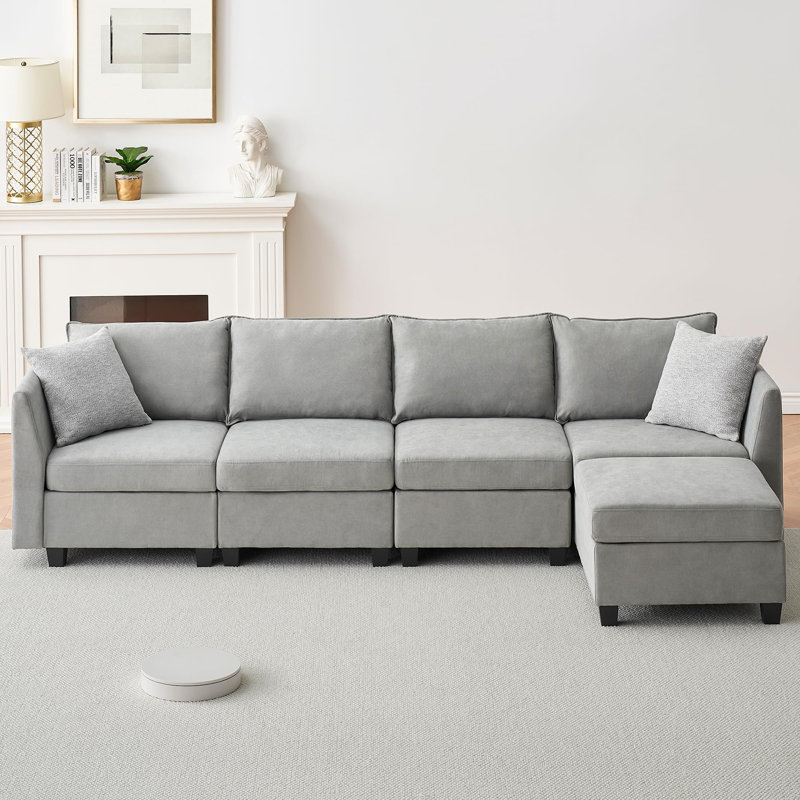 Canapé modulaire convertible, canapé en L avec siège de rangement réversible et repose-pieds Ottaman, canapé modulaire à 5 places