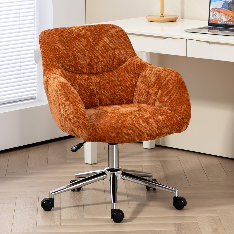 Soft Chenille Upholstered Home Office Chair Swivel Desk Chair, Orange