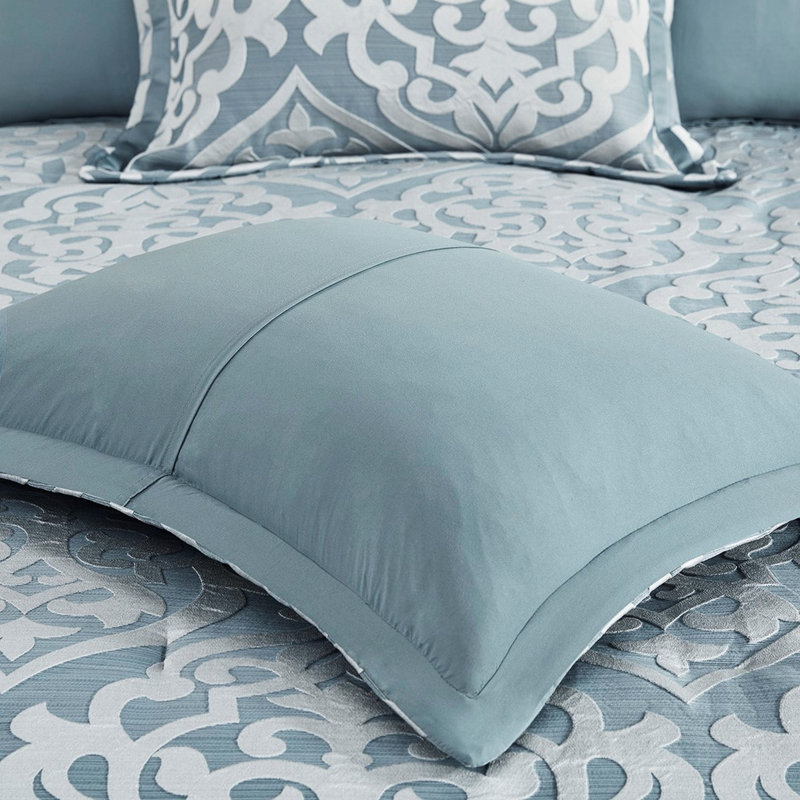 / Argent très grand lit - Médaillon élégant, lavable à la machine, 2 taies décoratives et coussins décoratifs, édredon 8 pièces, utilisation à l'année, coussins de broderie, lavable