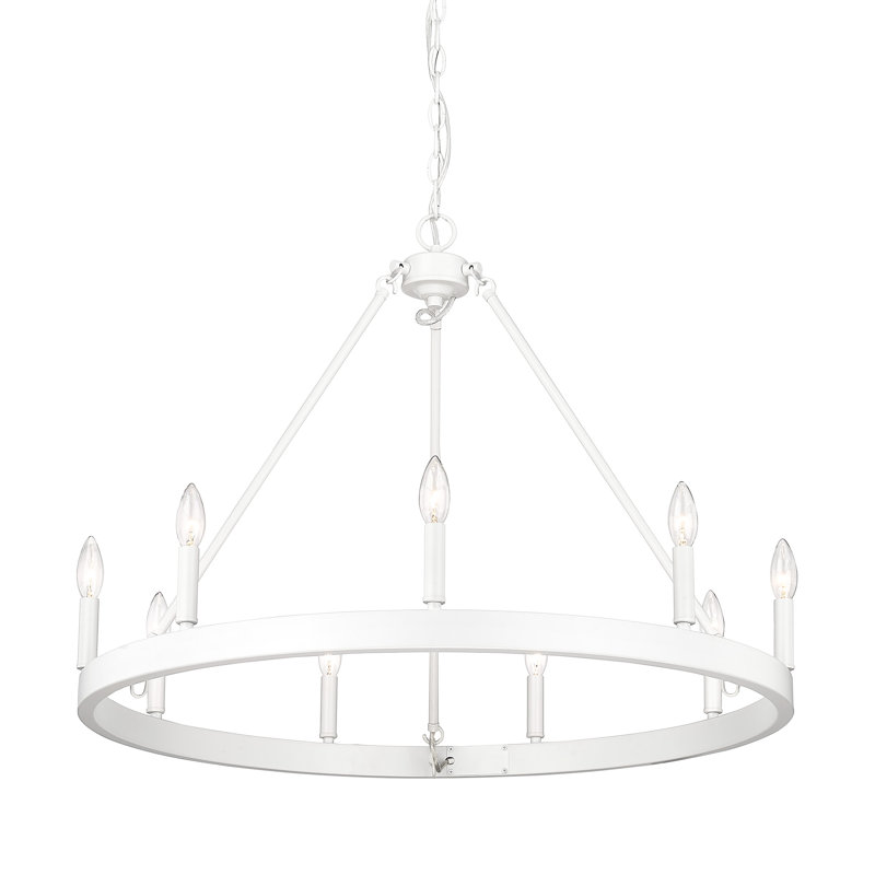 Emmalynn 9-Light Dimmable Wagon Wheel Chandelier, Matte White