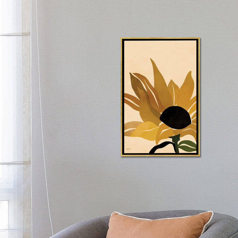 Reproduction d’art graphique, "Sunflower" par Bria Nicole, H 26 po x l 18 po x 1,5 po, Toile encadrée d'or, Pas de tapis