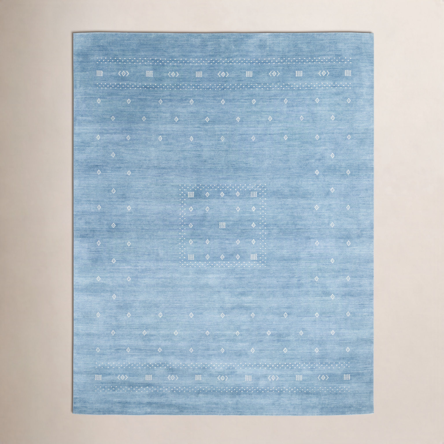 Simi Hand-Woven Geometric Cotton Wool Rug, Blue, Rectangle 9' x 12'