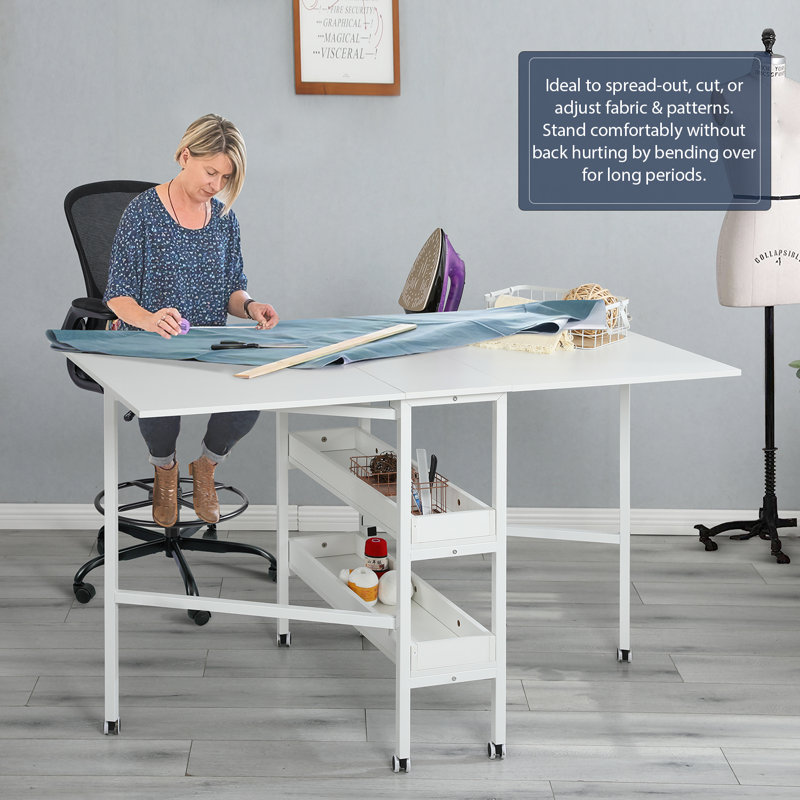 Foldable Craft Table with Wheels, Fixed Height 35.5" H