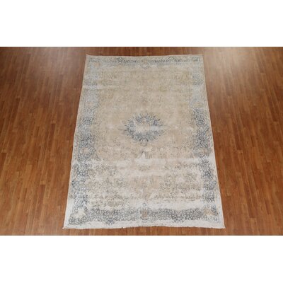 Dawnya Distressed Wool Kerman Persian Design Area Rug Hand-Knotted 7X10 -  East Urban Home, E4CDFCCD54034FAD9AD12E19F95CB9EE