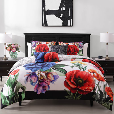 Bebejan Petal Portrait 100% Cotton Sateen 5 Piece Reversible Comforter Set